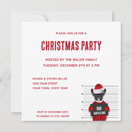 Mugshot Bad Santa's Funny Dog Weihnachten Einladung (Rückseite)