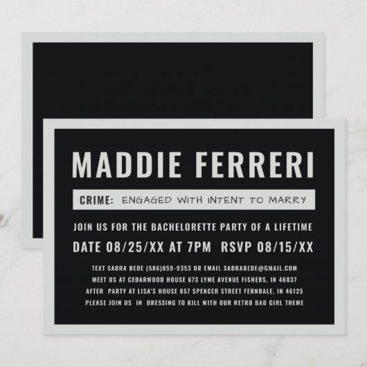 Mugshot-Board-Party Einladung (Vorne/Hinten)