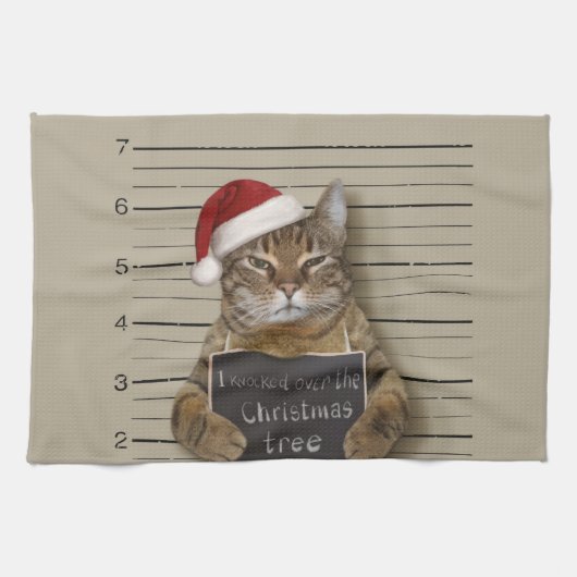 Mugshot Cat Christmas Geschirrtuch (Horizontal)