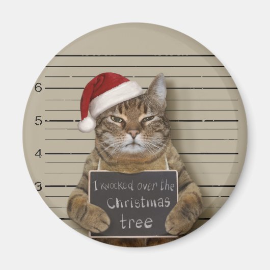Mugshot Cat Christmas Magnet (Vorne)