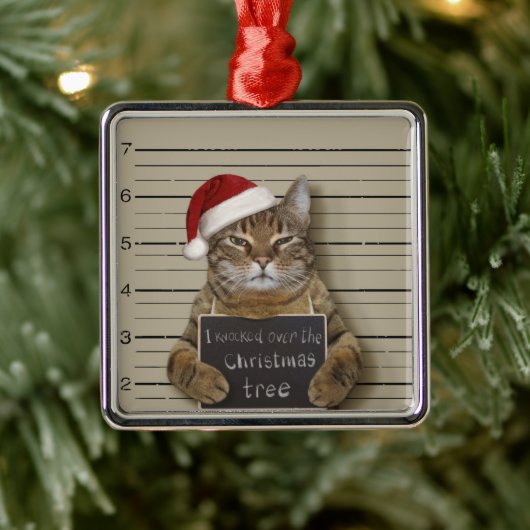 Mugshot Cat Christmas Ornament Aus Metall (Baum)