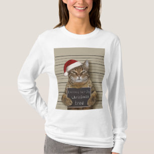 Mugshot Cat Christmas T-Shirt