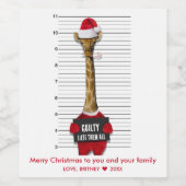 Mugshot Guilty Funny Giraffe Weihnachten Weinetikett (Einzelnes Label)