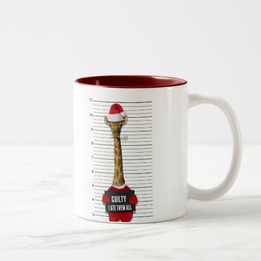 Mugshot Guilty Giraffe Funny Christmas Zweifarbige Tasse (Rechts)