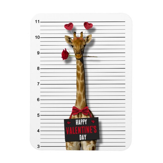 Mugshot Guilty Giraffe Funny Happy Valentine's Day Magnet (Vertikal)