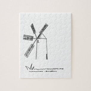 Mühle auf weißem Hintergrund Puzzle