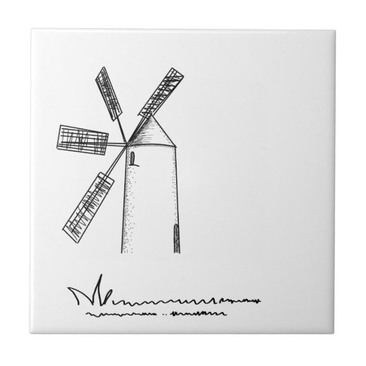 Mühle auf weißem Untergrund Fliese (Vorderseite)