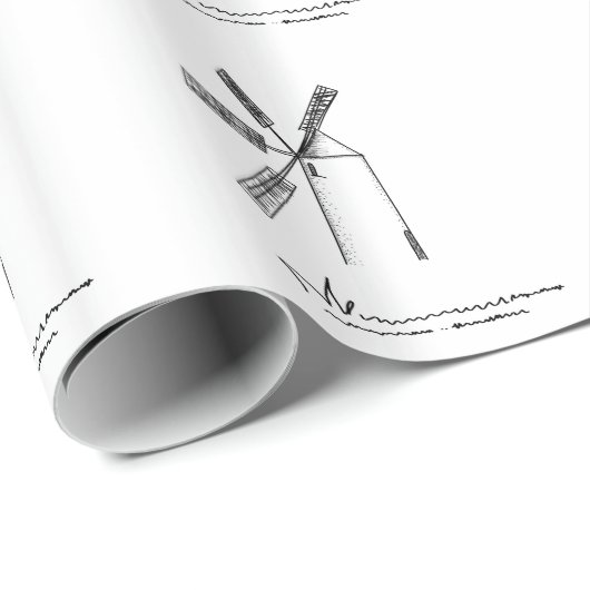 Mühle auf weißem Untergrund Geschenkpapier (Rolleneckpunkt)