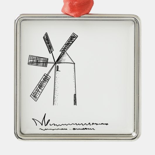 Mühle auf weißem Untergrund Ornament Aus Metall (Vorne)