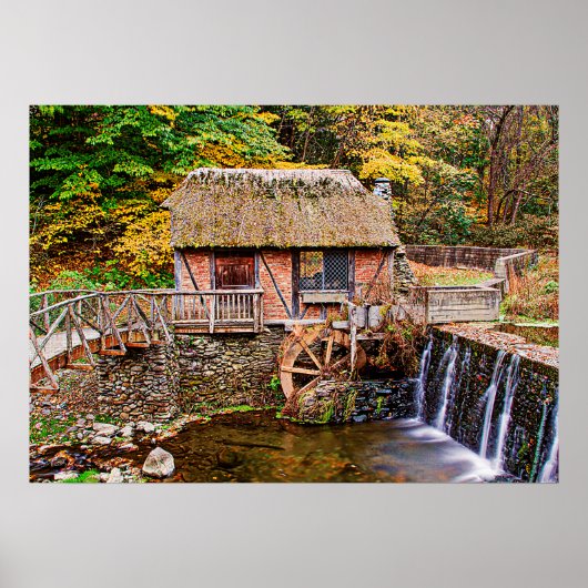 Mühle, Dammbrücke, Gomez, Backstein, Fall, Wasser, Poster (Vorne)