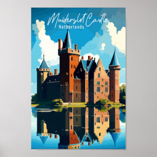 Muiderslot Castle Netherlands Vintage Travel Poster