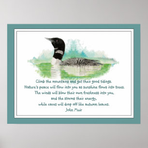 Muir Nature Zitat, Wasserfarbe Loon Wilderness Poster
