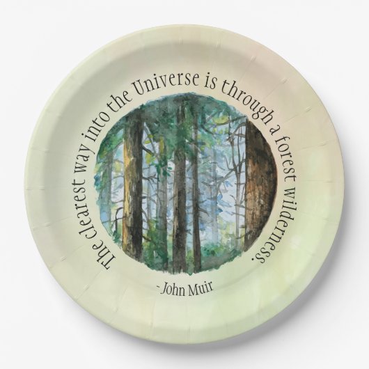 Muir Quote Watercolor Forest Pappteller (Vorderseite)