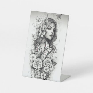 Mujer con flores sockelschild