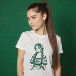 Mujer Mexicana Minimale Grüne Linie Kunst T-Shirt
