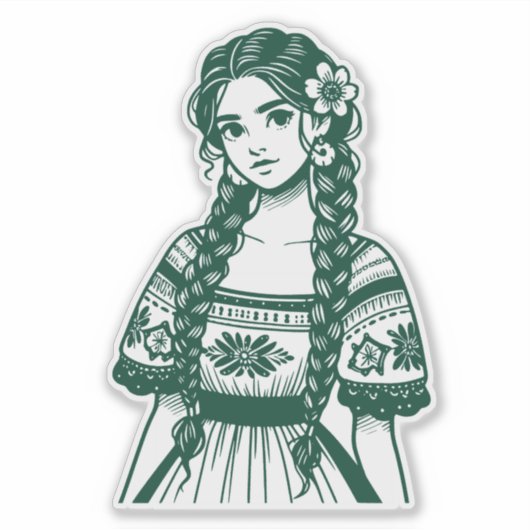 Mujer Mexicana Minimallinie Art Green Sticker (Vorderseite)
