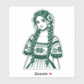 Mujer Mexicana Minimallinie Art Green Sticker (Blatt)