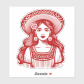 Mujer Mexicana Minimallinie Art Red Sticker (Blatt)