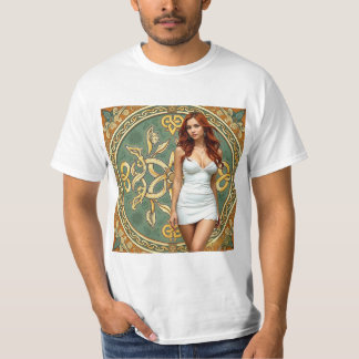 Mujer Pelirroja con Fondo Celta y Art Nouveau T-Shirt