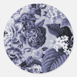 Mulberry Blue Lila Floral Toile No.1 Runder Aufkleber