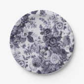Mulberry Blue Lila Floral Toile Nr. 3 Pappteller (Vorderseite)