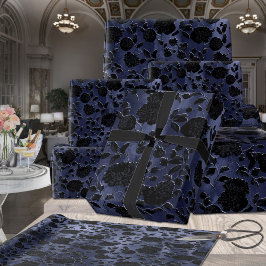 Mulberry Blue Lila Ombre Black Floral Vine Geschenkpapier