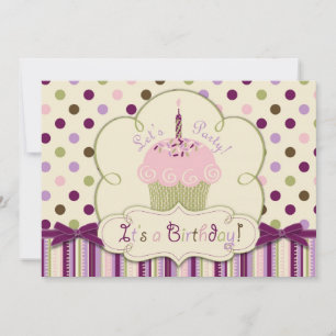 Mulberry Dot Cupcake erster Geburtstag Einladung