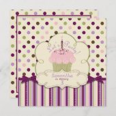 Mulberry Dot Cupcake Geburtstag Einladung (Vorne/Hinten)