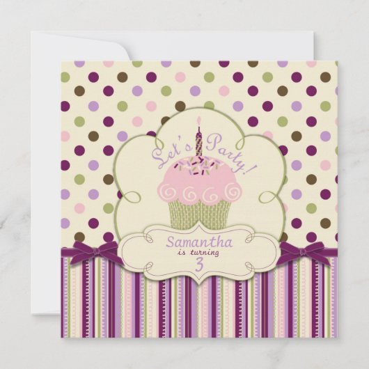 Mulberry Dot Cupcake Geburtstag Einladung (Vorderseite)