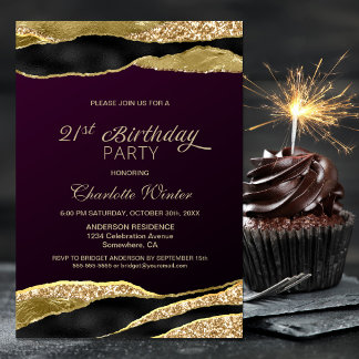 Mulberry Gold Glitzer 21. Geburtstag Party Einladung