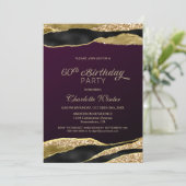 Mulberry Gold Glitzer 60. Geburtstagsparty Einladung (Stehend Vorderseite)