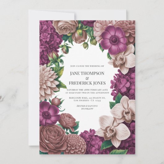 Mulberry, Mauve Clay & Soft Fig Wedding Invitation Einladung (Vorderseite)