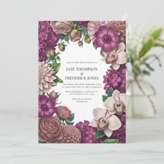 Mulberry, Mauve Clay & Soft Fig Wedding Invitation Einladung (Stehend Vorderseite)