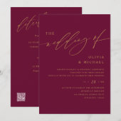 Mulberry und Gold Elegante Hochzeit Einladung (Vorne/Hinten)