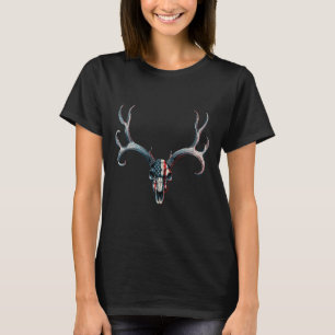 Mule Dee Jagd - Amerikanische Flagge auf Buck Skul T-Shirt