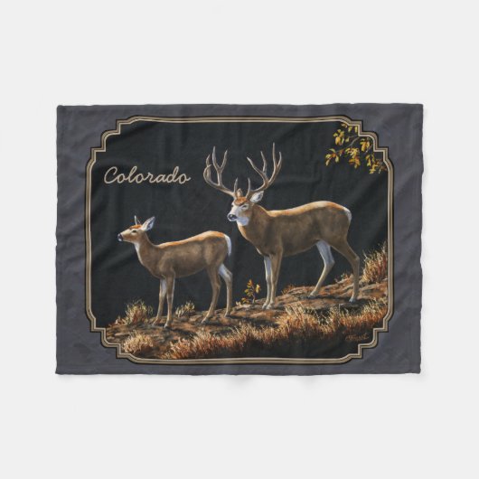 Mule Deer Buck and Doe Gray Custom Fleecedecke (Vorderseite (Horizontal))