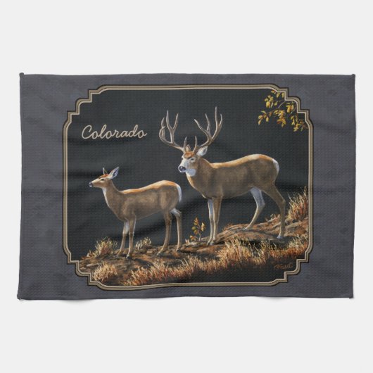 Mule Deer Buck and Doe Gray Custom Küchentuch (Horizontal)