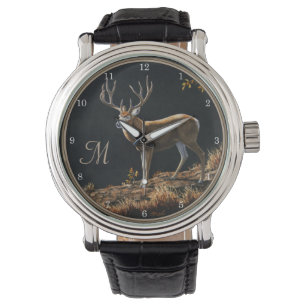 Mule Deer Buck Autumn Trophers Antlers Monogram Armbanduhr