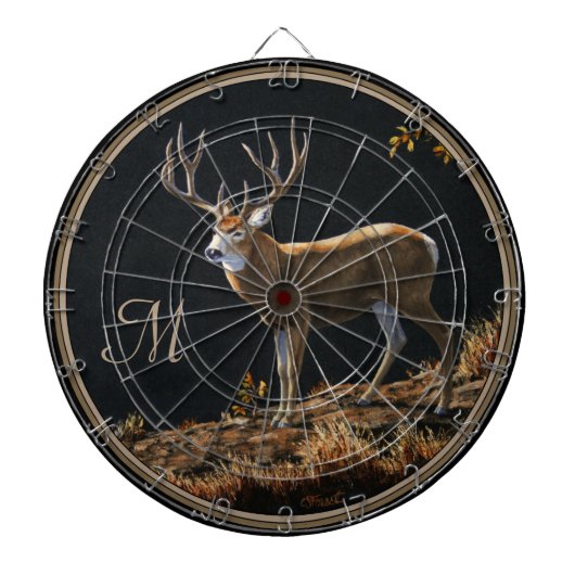 Mule Deer Buck Autumn Trophers Antlers Monogram Dartscheibe (vorne)