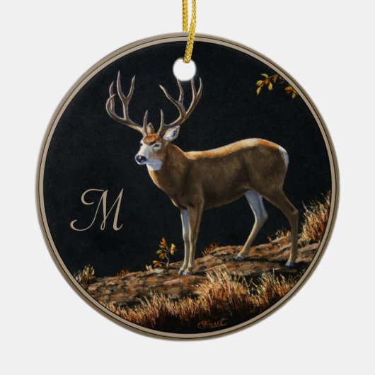 Mule Deer Buck Autumn Trophers Antlers Monogram Keramik Ornament (Vorne)