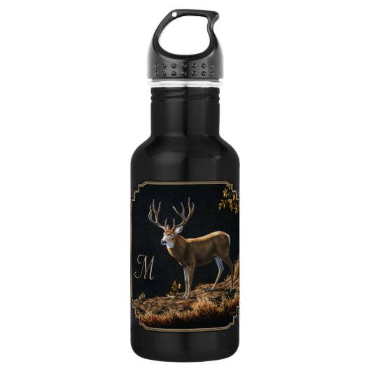 Mule Deer Buck Autumn Trophers Antlers Monogram Trinkflasche (Vorderseite)