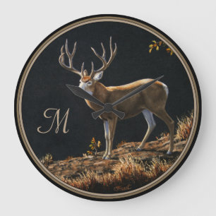 Mule Deer Buck Autumn Trophy Antlers Monogram Große Wanduhr