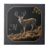 Mule Deer Buck Charcoal Gray Monogram Fliese (Vorderseite)