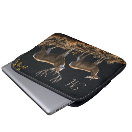 Mule Deer Buck & Doe Monogram Laptopschutzhülle (Vorne Knopf)