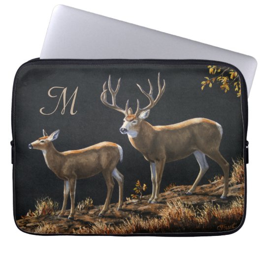 Mule Deer Buck & Doe Monogram Laptopschutzhülle (Vorderseite)