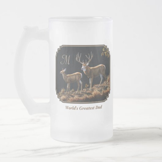 Mule Deer Buck & Doe Monogram Mattglas Bierglas (Links)