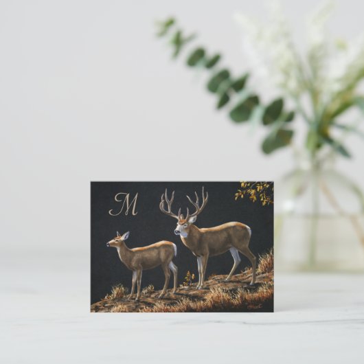 Mule Deer Buck & Doe Monogram Visitenkarte (Stehend Vorderseite)