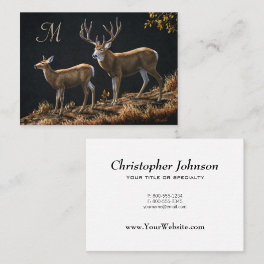Mule Deer Buck & Doe Monogram Visitenkarte (Vorne/Hinten)