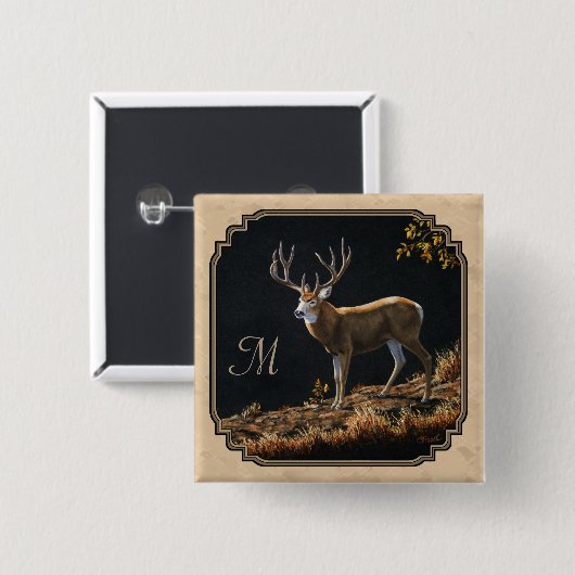 Mule Deer Buck Tan Monogram Button (Vorne & Hinten)