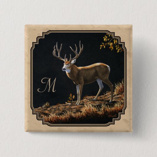 Mule Deer Buck Tan Monogram Button (Vorderseite)